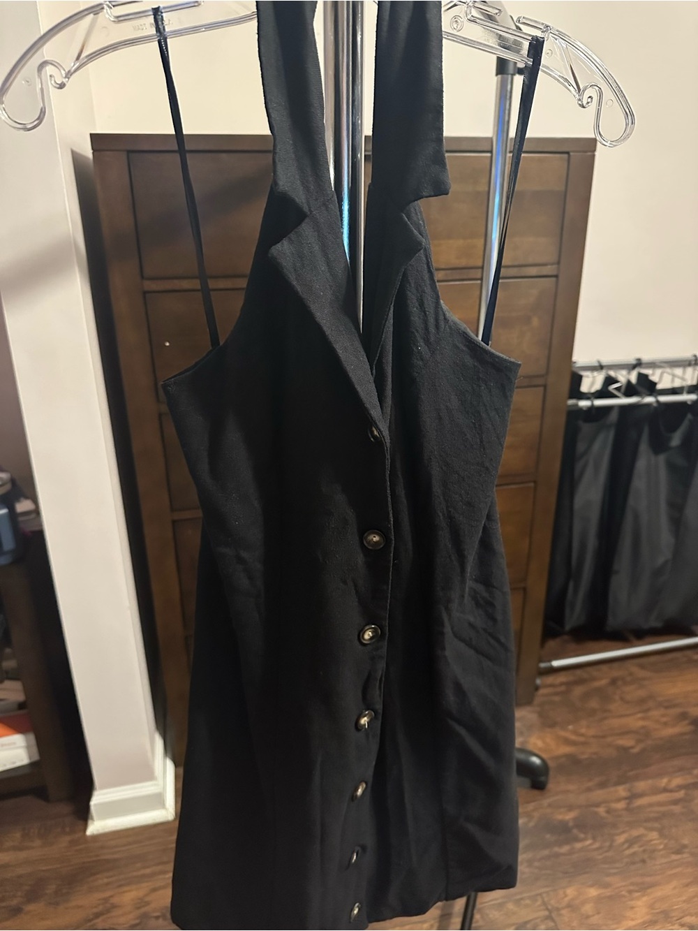 Monteau Black Button-Front Linen Mini Dress